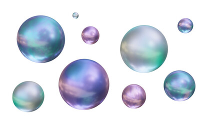 Iridescence colourful 3d pearls and bubbles transparent png purple green reflection hdri soap planets abstract objects nature light source universe