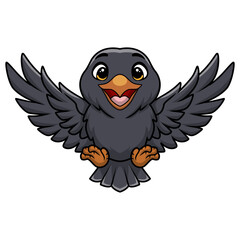 Cute crow cartoon on white background