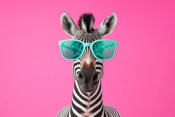 Rolgordijnen zebra com oculos escuros isolada no fundo rosa - Papel de parede criativo  © vitor