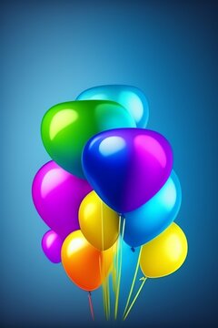 Background image for birthday card with many white and blue balloons, blue color background