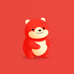 Urso vermelho fofo no fundo vermelho - Ilustração infantil simples 