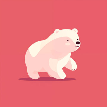 Urso polar fofo no fundo vermelho - Ilustração infantil simples