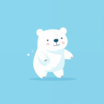 Urso polar fofinho de pé no fundo azul - Ilustração infantil simples