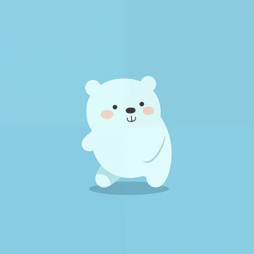 Urso polar fofinho de pé no fundo azul - Ilustração infantil simples