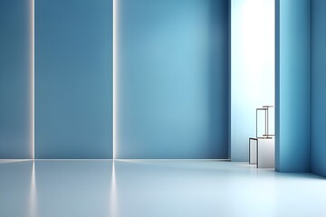 3D rendering of an empty room with blue walls, floor and ceiling.