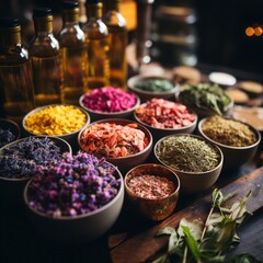 a platter of mixed herbs and spices - obrazy, fototapety, plakaty