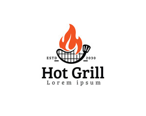 simple vintage hot grill barbecue Logo design vector template illustration inspiration