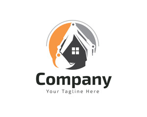 house real estate excavator contractor Logo design vector template illustration inspiration © syafart