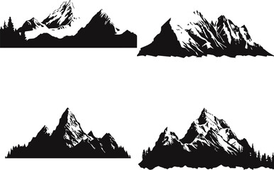 Mountains in silhouette style. Vector, sticker, solid black silhouette image on white background,
