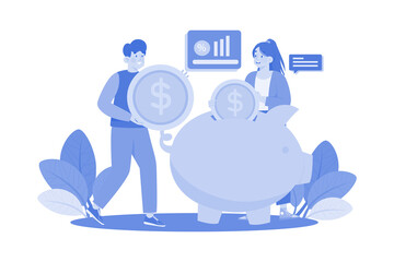 People Saving Money In The Piggy Bank