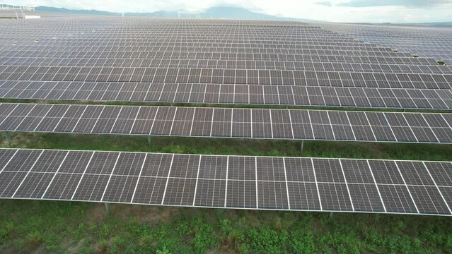 Utility scale solar farm or pv plant with bifacial modules and trackers