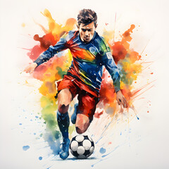 Soccer player watercolor painting. Generative ai. 