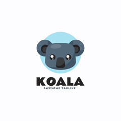 Vector Logo Illustration Koala Flat Color Style.