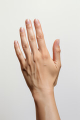 woman finger hand back on a white background