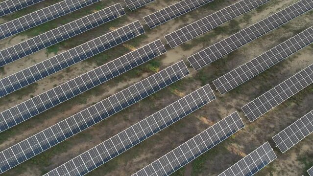 Utility scale solar farm or pv plant with bifacial modules and trackers