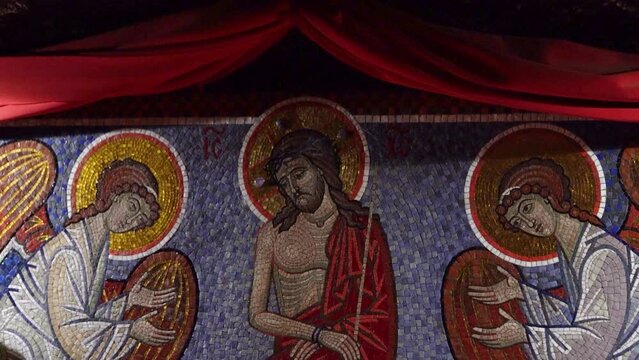 "Prison of Christ" in the church of Holy Monastery of the Praetorium, traditionally believed to be the site where Jesus was detained, in Jerusalem's Old City