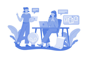 Girl Chatting With Employees Illustration concept on white background