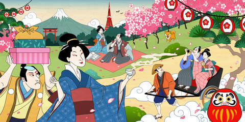 Japan cherry blossom view scene