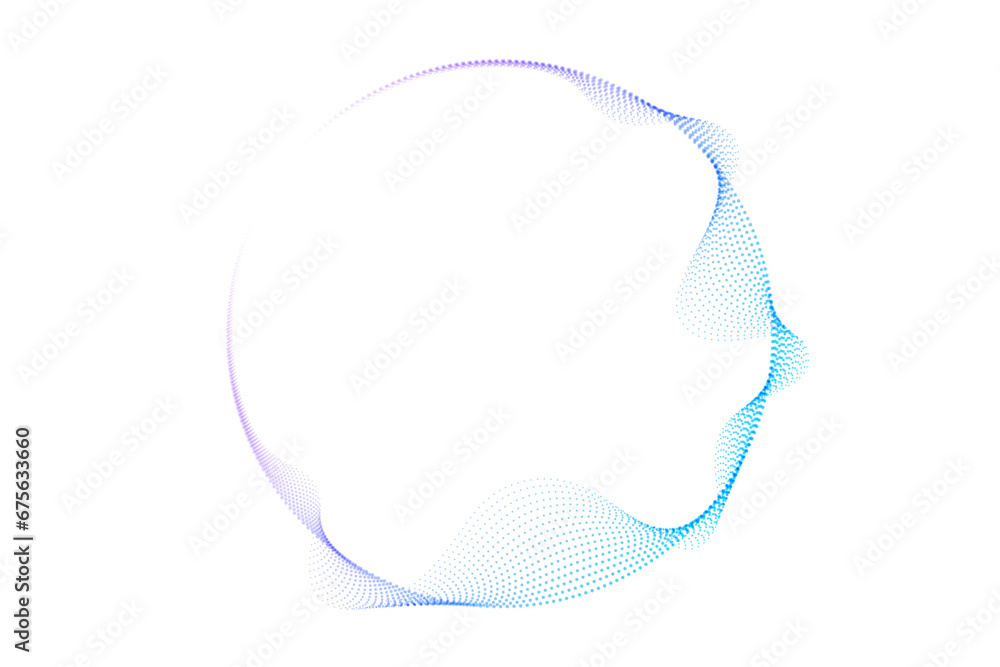 Fototapete Abstract circle round frame flowing dot particles pattern colorful gradient purple and blue color isolated on transparent background. Vector in concept modern, technology, science, music.