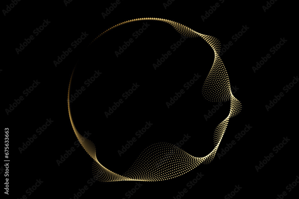 Leinwandbilder abstract circle round frame flowing dot particles pattern gold gradient color isolated on black back