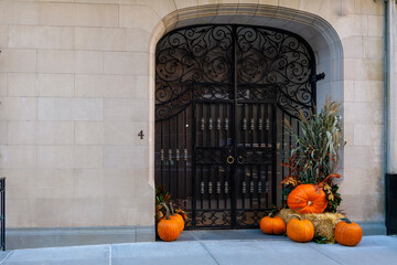 Fototapeta premium beautiful front door of a house with an aristocratic family in the center of Manhattan. High quality photo