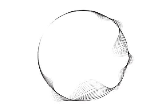 Abstract circle round frame flowing dot particles pattern black color isolated on transparent background. Vector in concept modern, technology, science, music.