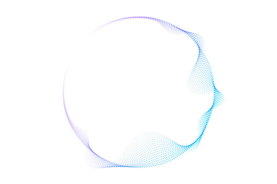 Abstract circle round frame flowing dot particles pattern colorful gradient purple and blue color isolated on transparent background. Vector in concept modern, technology, science, music.
