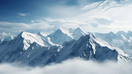 Foto op Aluminium snow covered mountains with clouds, landscape with snow and clouds, with a sunview of nature, landscape, winter alps in Europe,  ski, panoramic wallpaper © FF Proudction