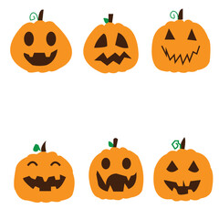 Smiling Halloween pumpkins isolated on white background. Orange Halloween pumpkins icon design, vector. eps file.