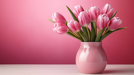 pink tulips in vase HD 8K wallpaper Stock Photographic Image 