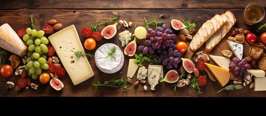 The table had a white wooden background with a gourmet spread of natural and organic ingredients The cheese board adorned with various cheeses added bursts of color to the scene As people g