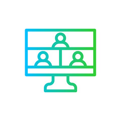 Virtual meeting digitalization business icon with blue and green gradient outline style. virtual, communication, online, technology, home, business, video. Vector Illustration