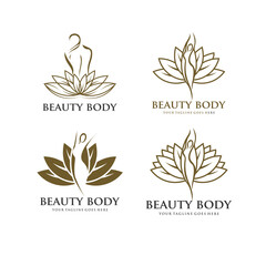 Collection of Yoga, Zen and Meditation logos, linear icons and elements. Bohemian style minimalist illustrations in pastel colors. Vector design