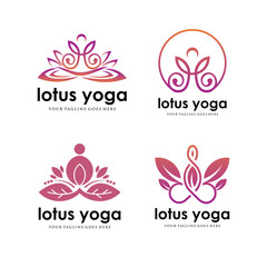 Collection of Yoga, Zen and Meditation logos, linear icons and elements. Bohemian style minimalist illustrations in pastel colors. Vector design