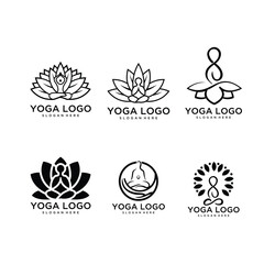 Collection of Yoga, Zen and Meditation logos, linear icons and elements. Bohemian style minimalist illustrations in pastel colors. Vector design