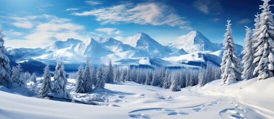 In the summer travelers are drawn to the breathtaking landscape of the mountains where the green forests towering peaks and vibrant blue sky create a stunning scene that is bathed in the war