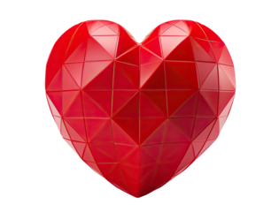 Red polygonal heart isolated on transparent background