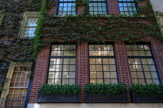 View of a Beautiful House Exterior and Front Door Seen on a Manhattan NYC. High quality photo