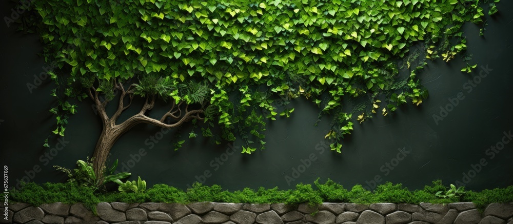 Poster in the abstract summer design the tree s lush leaves cascade down the textured wall serving as a nat