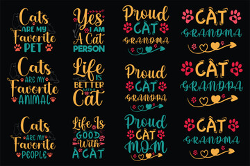 Vector a Set of cat  Typography  T Shirt Design Bundle
