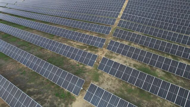 Utility scale solar farm or pv plant with bifacial modules and trackers