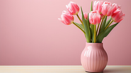 pink tulips in vase HD 8K wallpaper Stock Photographic Image 