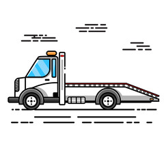 line style white cartoon tow truck icon illustration
