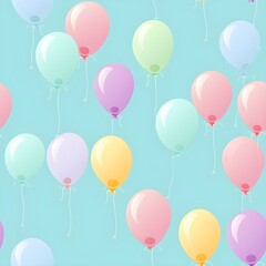 Seamless pattern with pastel colour balloons, confetti, and party hats for a festive and celebratory theme