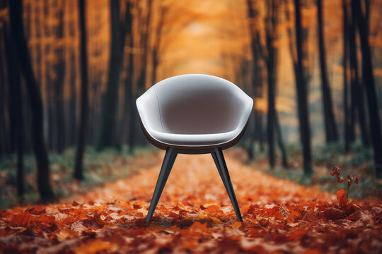 Modern chair funiture in nature forest autumn background.