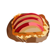 Illustration of a cake with cheese and apple topping