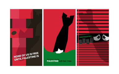free palestine design poster social media story in flat illustration - obrazy, fototapety, plakaty
