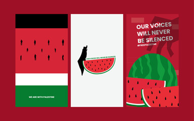 watermelon freedom free palestine design poster social media post in flat illustration - obrazy, fototapety, plakaty
