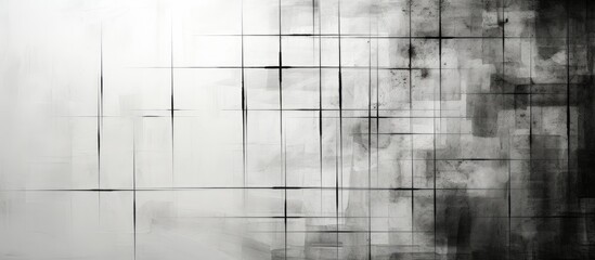 The white abstract background features a pattern of black lines creating a unique and grunge texture reminiscent of old metal construction on a city street making it an intriguing choice for - obrazy, fototapety, plakaty