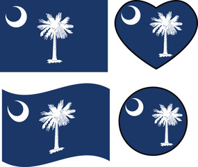 South Carolina flag icon. Waving flag of South Carolina . Heart South Carolina flag. Round South Carolina flag. flat style.